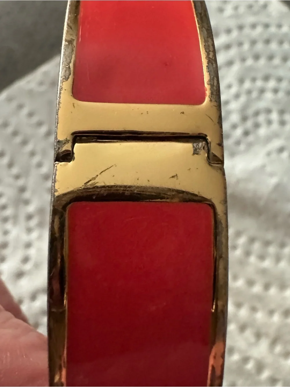 Tory Burch Coral Enamel Gold-Tone Logo Hinge Bracelet